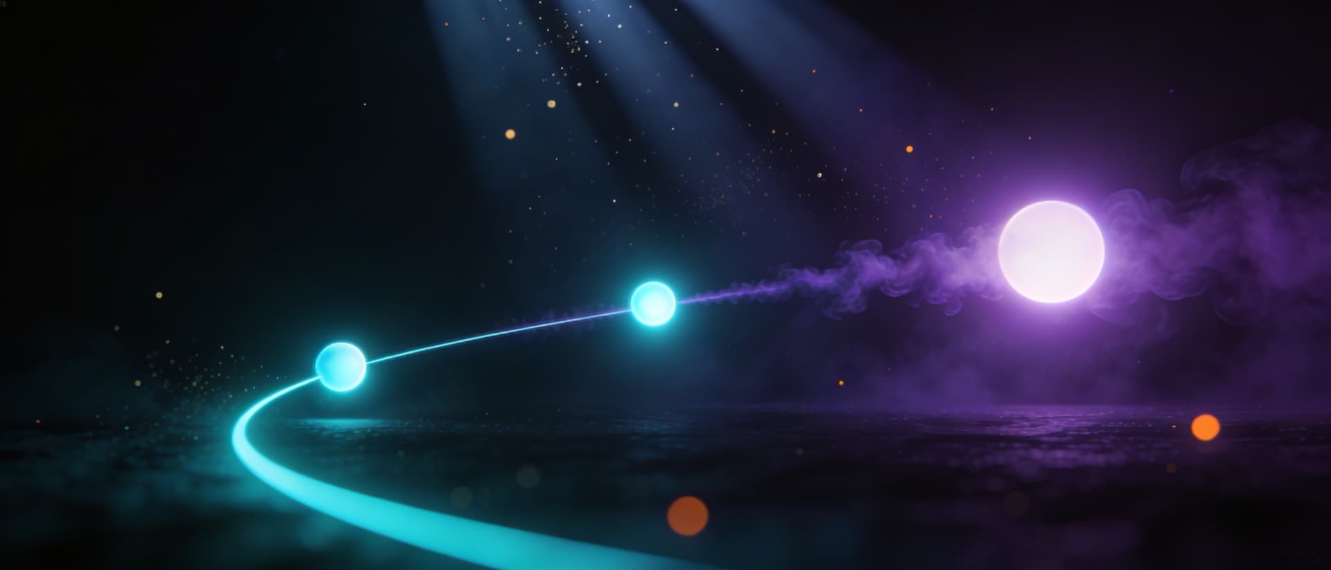 Ako spolupracujeme — tri svetlé sféry pozdĺž zakrivenej cesty z popredia do hĺbky