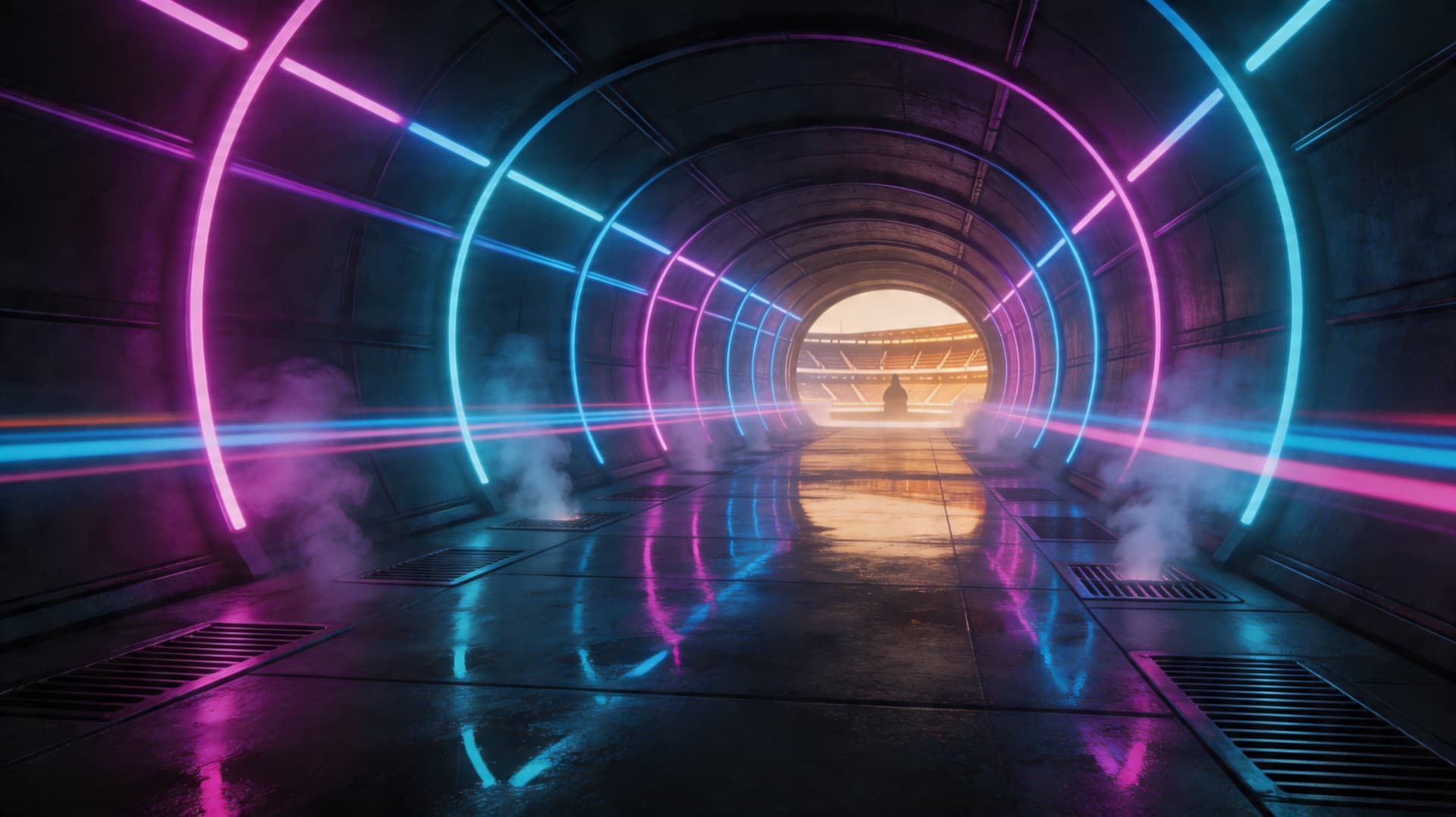 Architektúra Unoneto — neón flow tunel, dáta tečú vrstvami